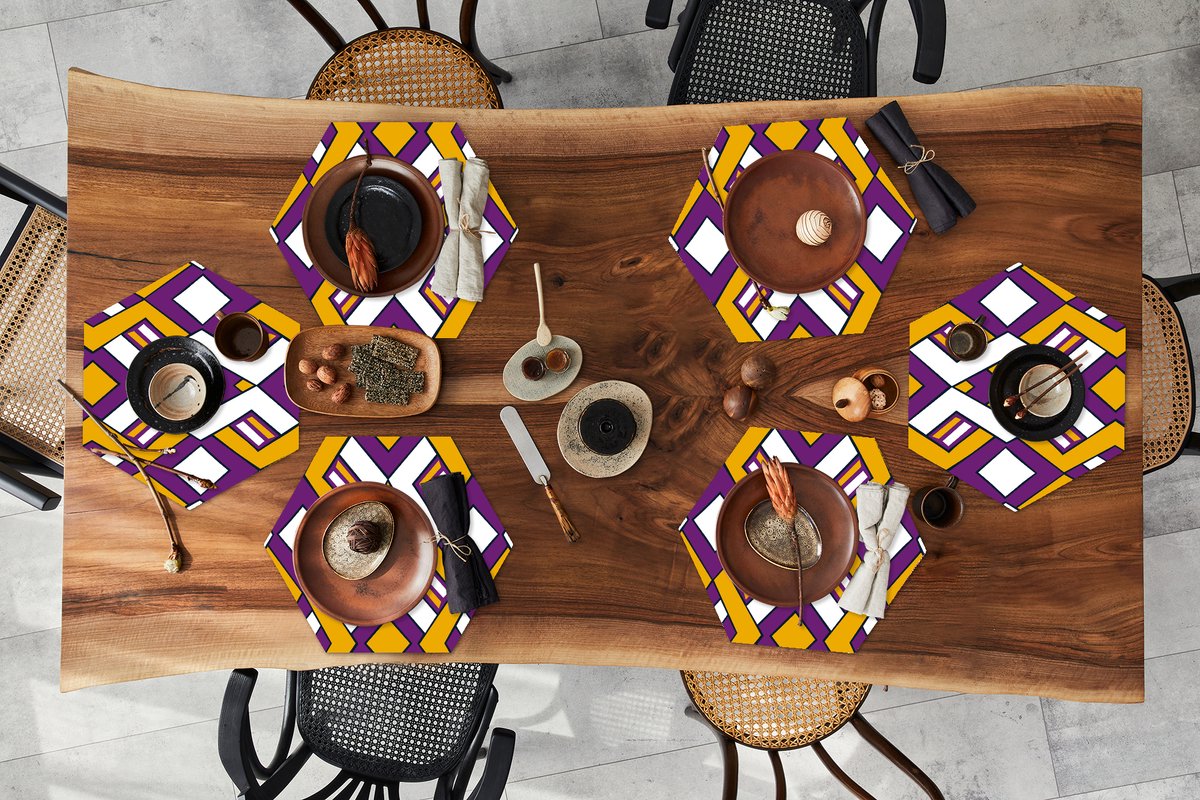 Placemats hexagon - Onderleggers placemats - Placemat zeshoek - Design - Lijn - Retro - 6 stuks