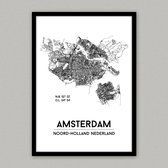 Amsterdam city poster, A4 met lijst, plattegrond poster, woonplaatsposter, woonposter