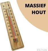 ESTARK® Buitenthermometer Luxe Hout - 23 x 5 CM - Binnenthermometer - Metalen Binnen Buiten Thermometer - Thermometer voor aan Muur Gevel - Kwik - Draadloos - Min/Max - Muurthermometer - Kozijnthermometer - Temperatuurmeter - Thermometer Hout (H23)