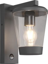 LED Tuinverlichting met Bewegingssensor - Wandlamp - Trion Civonu - E27 Fitting - Spatwaterdicht IP44 - Rond - Mat Antraciet - Aluminium