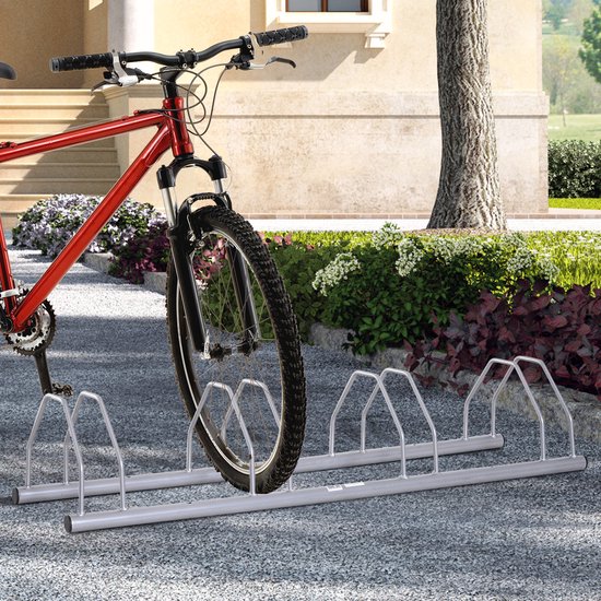 HOMCOM Fietsenstandaard voor 4 Fietsen, Weerbestendig, voor Wand- of Vloermontage, Staal, 110 x 33 x 27 cm | Netherlands
