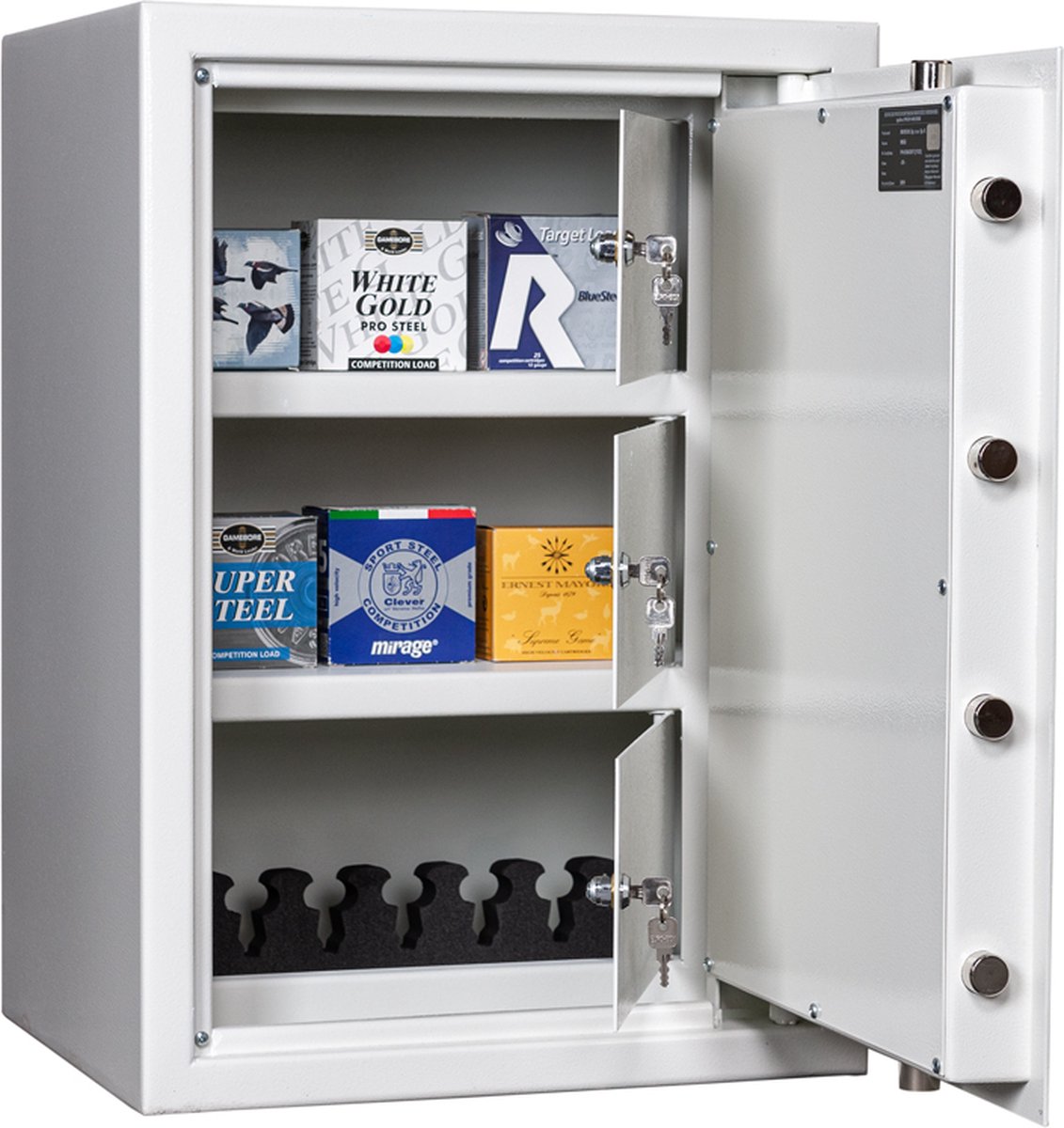 MustangSafes Pistool en Munitiekluis MSP-2 Wit | met Dubbelbaard Sleutelslot - 70 x 50 x 42 cm