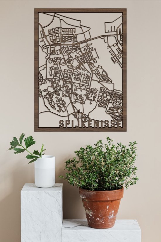 Houten Stadskaart Spijkenisse Notenhout 30x40cm Wanddecoratie Voor Aan De Muur City Shapes