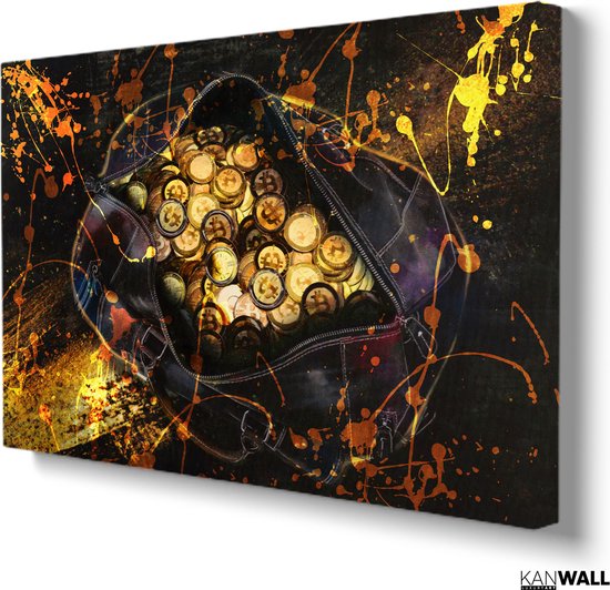 Luxe Canvas Schilderij Bitcoin Tas | 75x100 | Woonkamer | Slaapkamer | Kantoor | Muziek | Design | Art | Modern | ** 4CM DIK! 3D EFFECT**