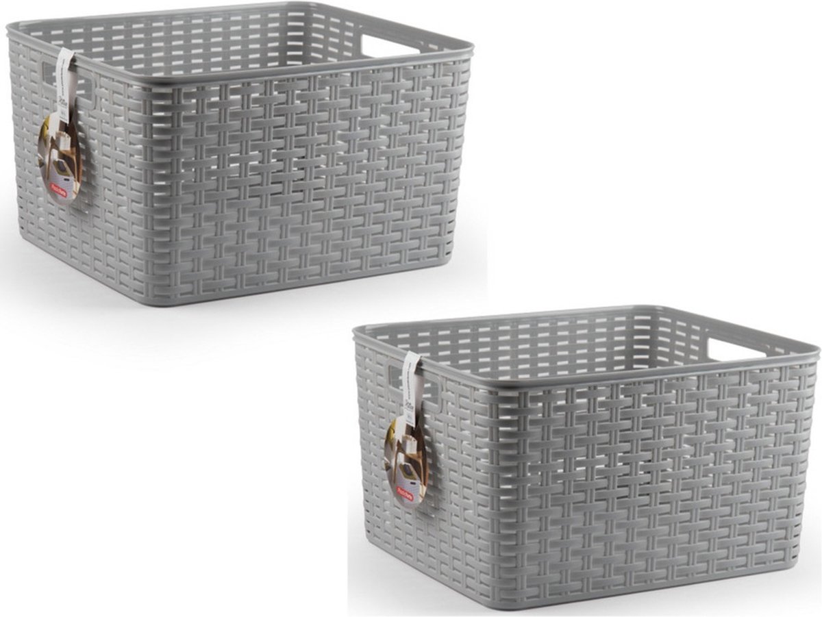 2x Zilveren geweven opbergboxen/opbergdozen/opbergmanden kunststof - 285 liter - opbergen manden/dozen/bakken - opbergers