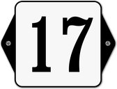 Huisnummerbord klassiek - huisnummer 17 - 16 x 12 cm - wit - schroeven  - nummerbord  - voordeur