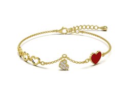 Malinsi® Armband Dames 5 Hartjes - Gold Plated RVS Armbandje 17+4cm - Sieraden Armbanden Vrouw - vriendschapsarmbandjes
