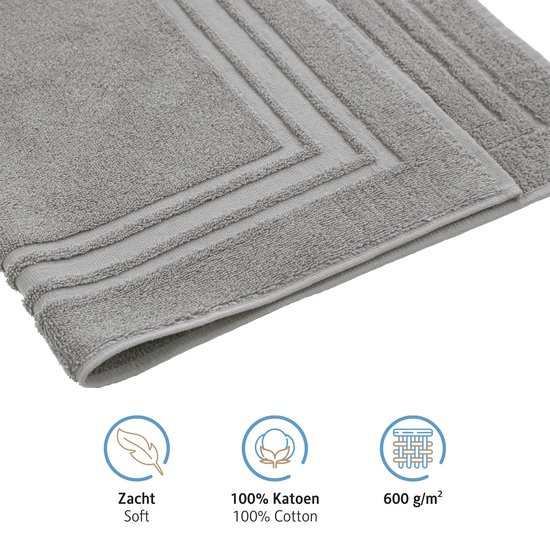 Komfortec Badmat Set - 2 stuks - 50x70 cm - 100% Katoen - Handdoek Dikte - Hotelkwaliteit - Zachte en Absorberende Douchemat/Handdoek - Zilvergrijs