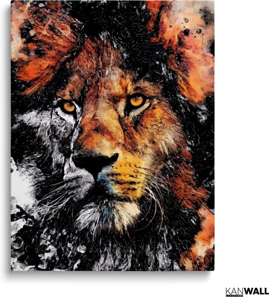 Peinture sur toile de Luxe Head de Lion | 40 x 60 | Salle de séjour | Chambre à coucher | Bureau | Musique | Design | Art | Moderne | ** 4 CM D'ÉPAISSEUR ! EFFET 3D**