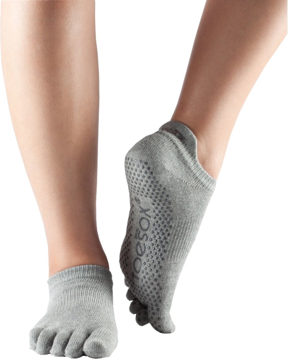 ToeSox Low Rise - Antislip Sokken - Met Tenen - Grijs