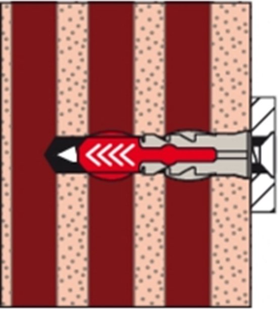 Illustratie van Fischer DUOPOWER plug in gestreept materiaal.