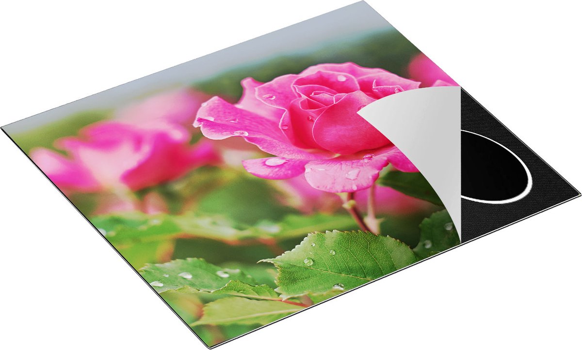 Chefcare Inductie Beschermer Roze Roos met Waterdruppels - 57,6x51,6 cm - Afdekplaat Inductie - Kookplaat Beschermer - Inductie Mat