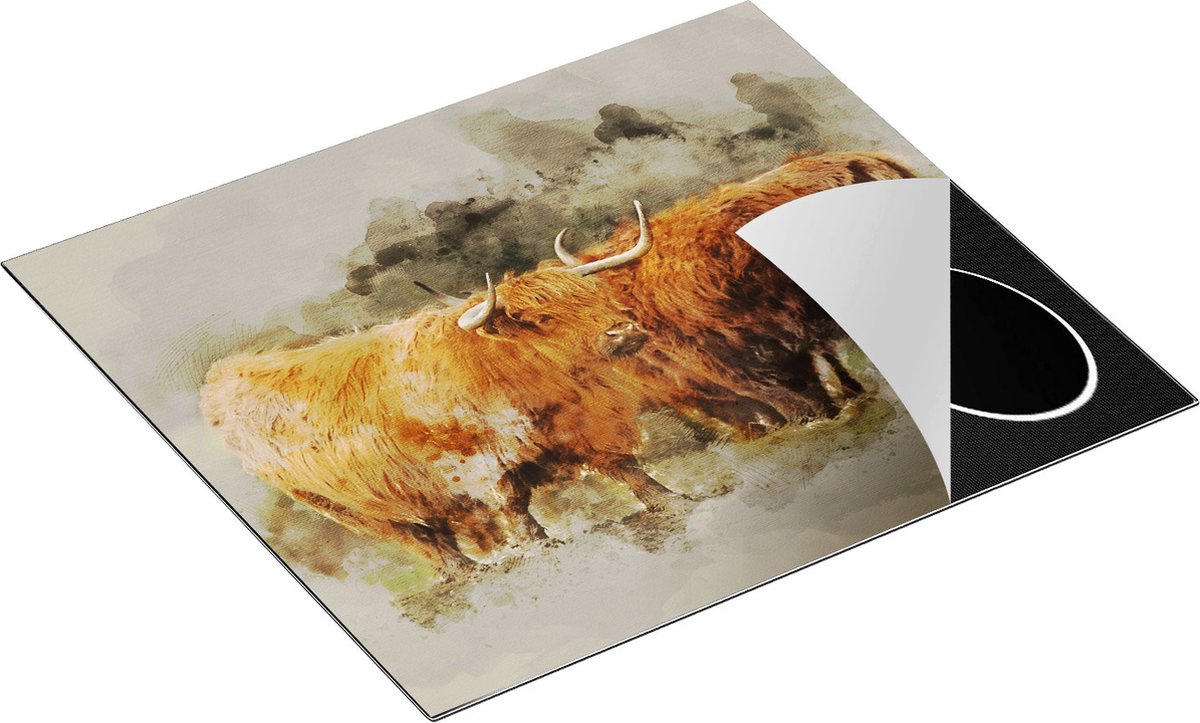 Chefcare Inductie Beschermer Twee Schotse Hooglander Koeien - Abstract - 59x52 cm - Afdekplaat Inductie - Kookplaat Beschermer - Inductie Mat