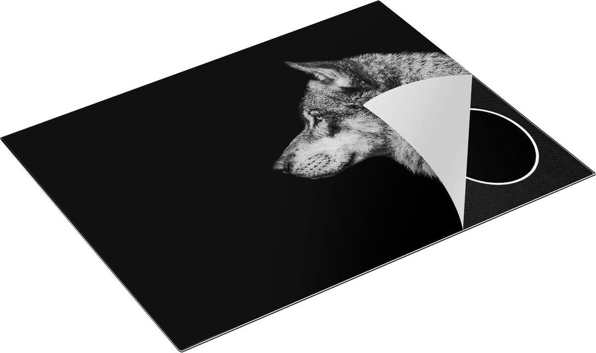 Chefcare Inductie Beschermer Wolvenkop - Wolf - Zwart Wit - 77x59 cm - Afdekplaat Inductie - Kookplaat Beschermer - Inductie Mat