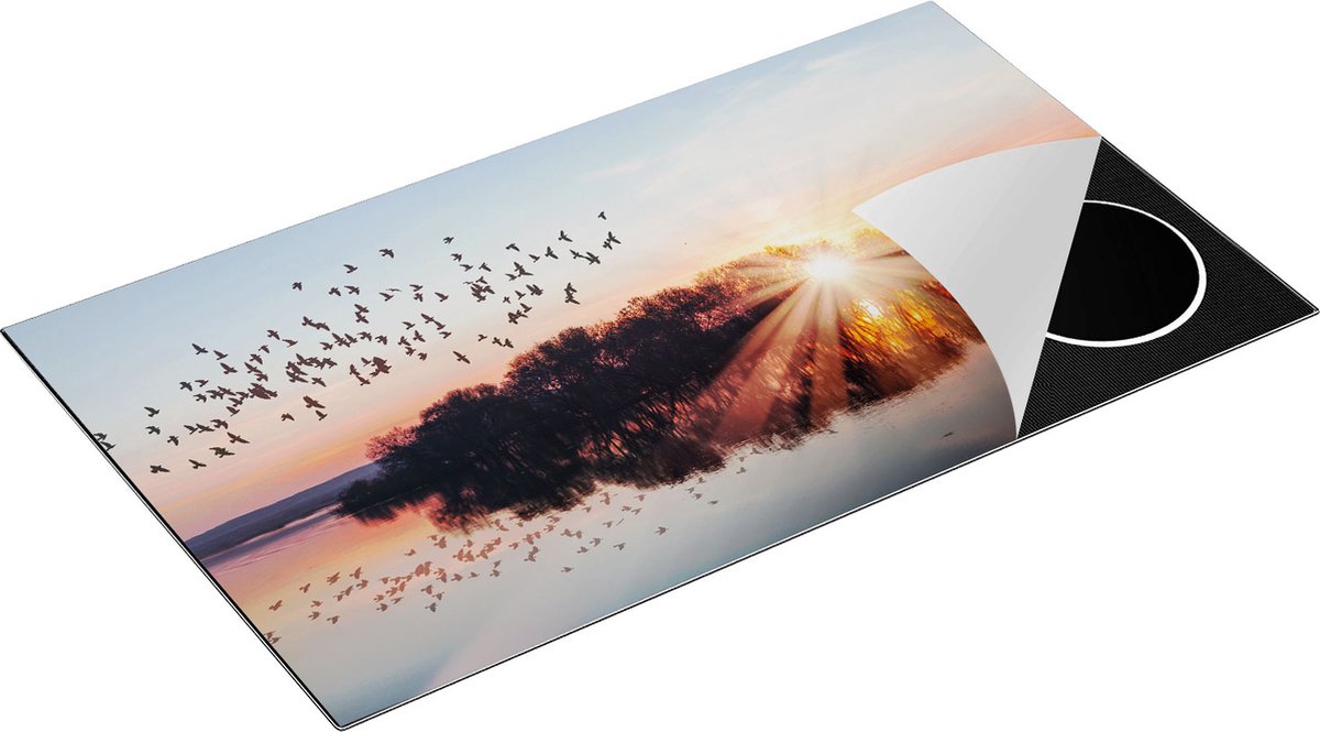 Chefcare Inductie Beschermer Groep Vogels Boven de Meer met Zonsondergang - 90x50 cm - Afdekplaat Inductie - Kookplaat Beschermer - Inductie Mat