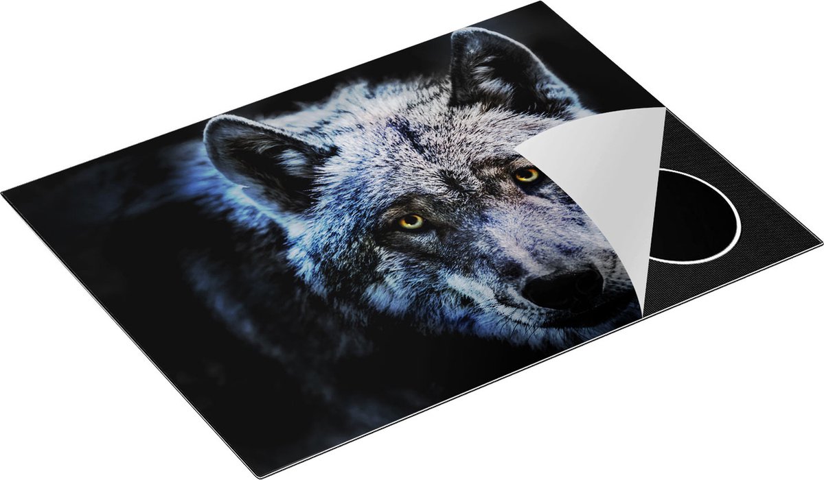 Chefcare Inductie Beschermer Grijze Wolvenkop - Wolf - 70x52 cm - Afdekplaat Inductie - Kookplaat Beschermer - Inductie Mat