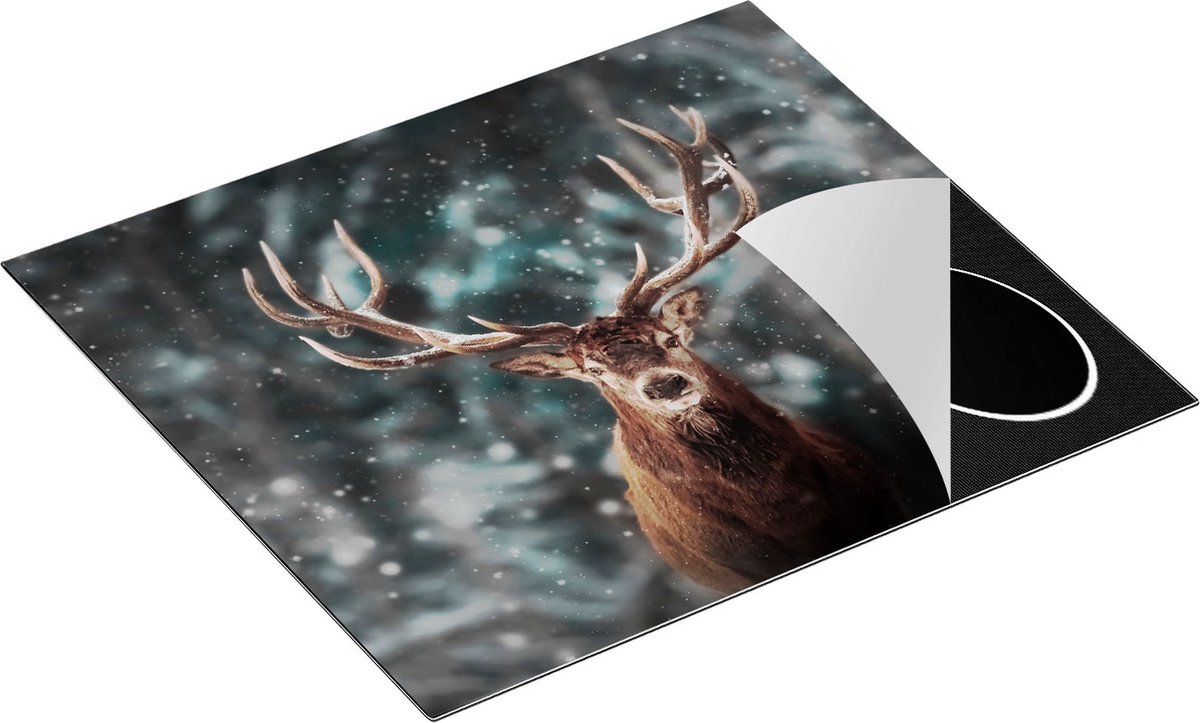 Chefcare Inductie Beschermer Hertenkop - Hert in de Sneeuw - 57,6x51,6 cm - Afdekplaat Inductie - Kookplaat Beschermer - Inductie Mat