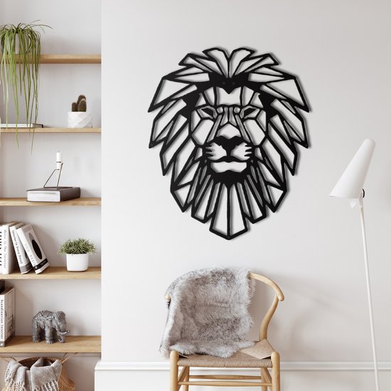 Wanddecoratie | Leeuwen Hoofd / Lion Head| Metal - Wall Art | Muurdecoratie | Woonkamer |Zwart| 50x60cm