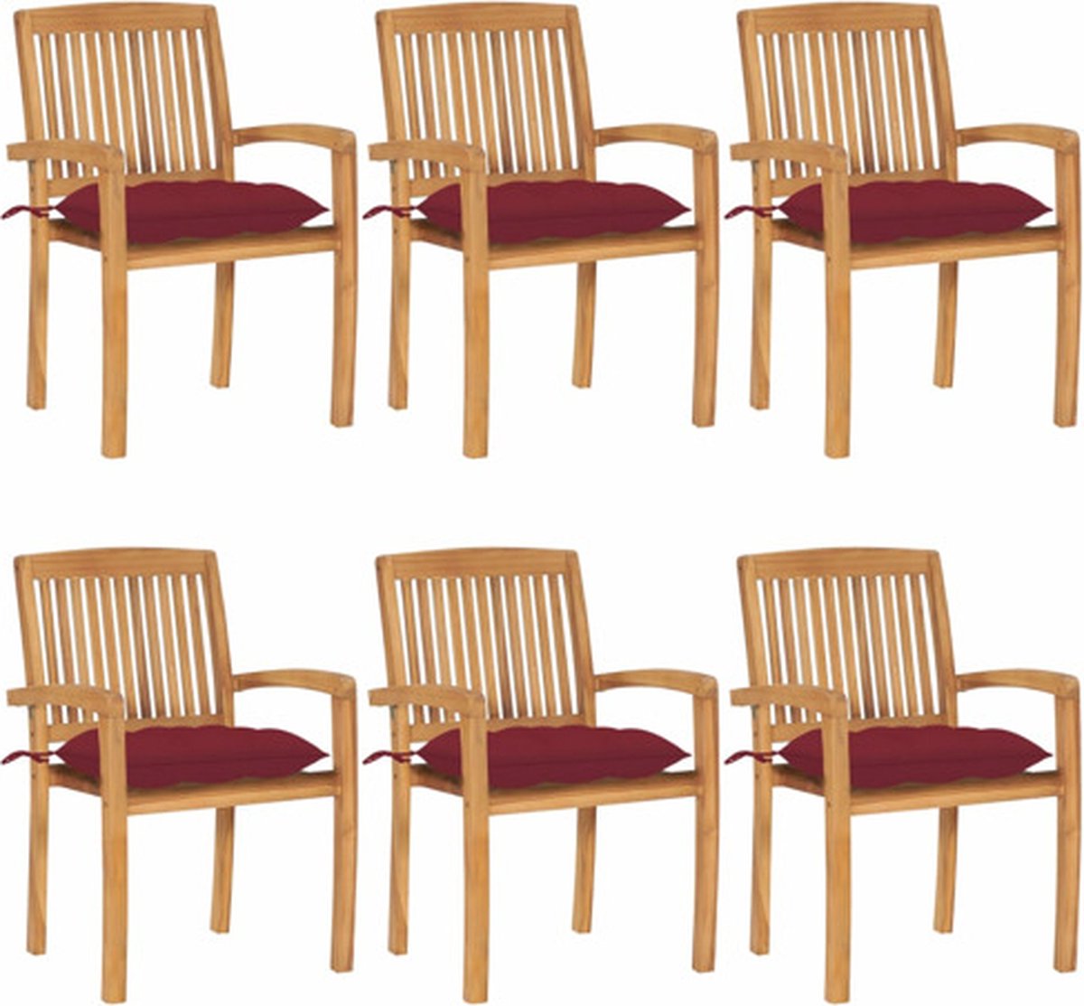 vidaXL - Tuinstoelen - stapelbaar - 6 - st - met - kussens - massief - teakhout