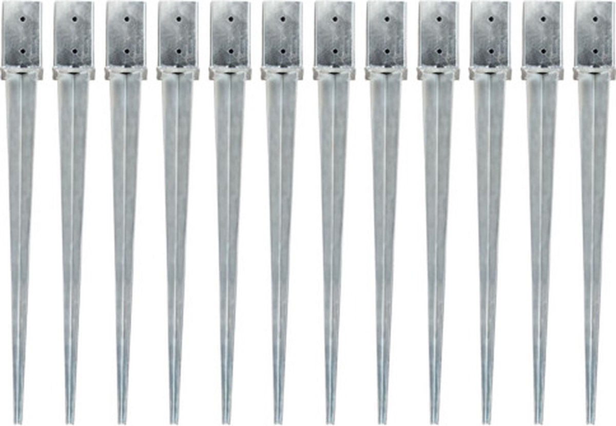 Goedkoopste vidaXL - Grondpinnen - 12 - st - 8x8x91 - cm - gegalvaniseerd - staal - zilverkleurig