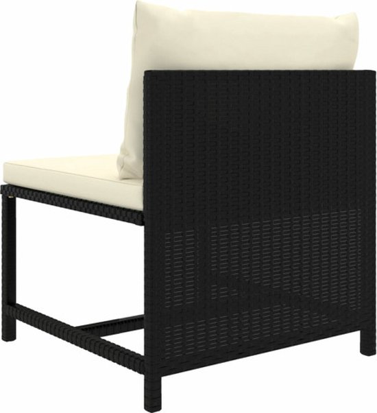 Module d'angle noire de salon avec coussin, assise et dossier beiges, vue latérale.