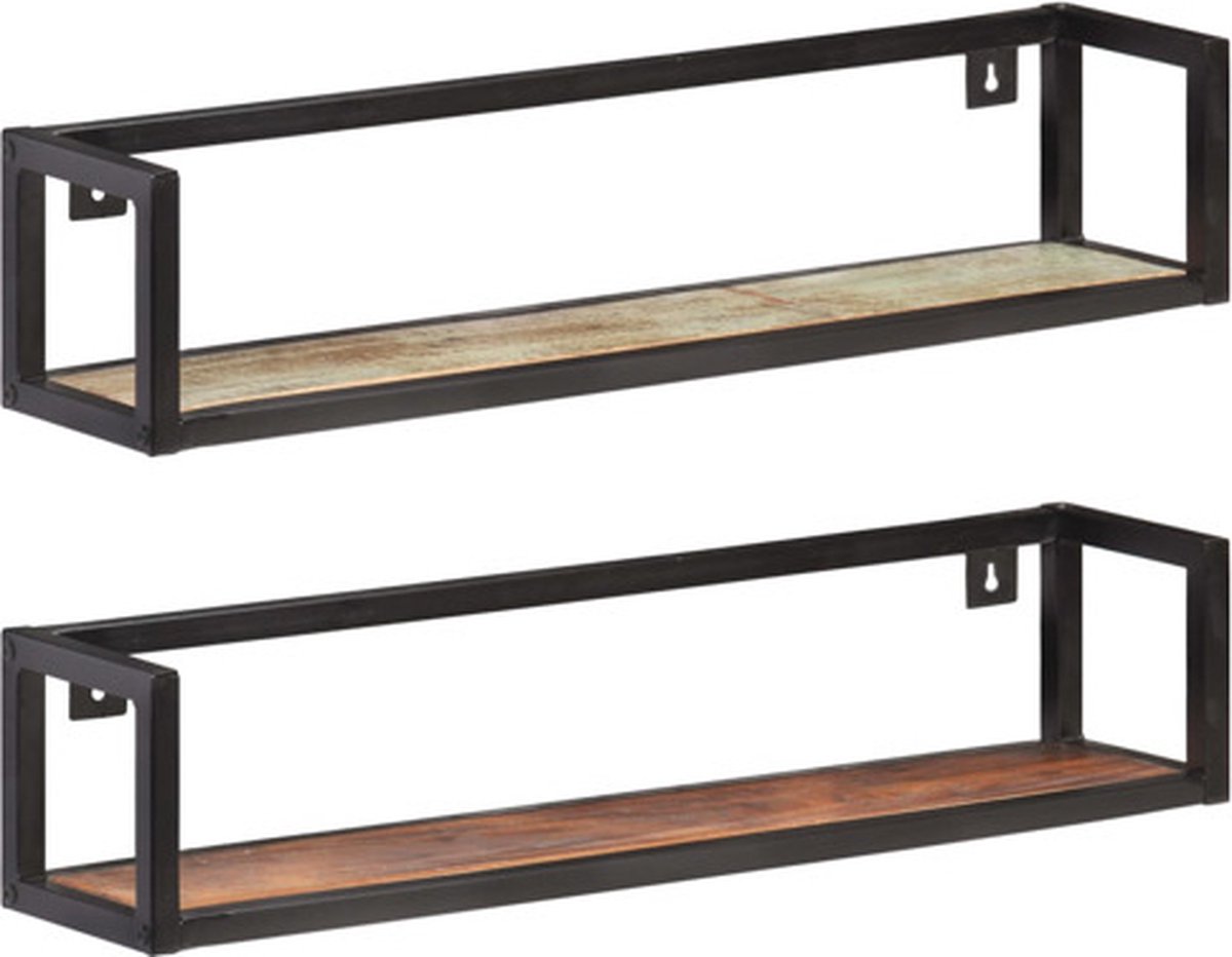 vidaXL Wandschappen - 2 - st - 80 - cm - massief - gerecycled - hout Bruin