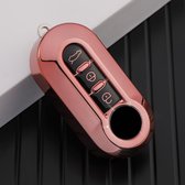 Étui de clé en TPU souple - Rose métallisé - Étui de clé adapté pour Fiat 500 / 500L / 500X / 500C / Abarth / Panda / Punto / Stilo - Étui de clé - Accessoires de vêtements pour bébé de voiture