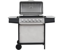 vidaXL Gasbarbecue met 6 kookzones roestvrij staal zilverkleurig