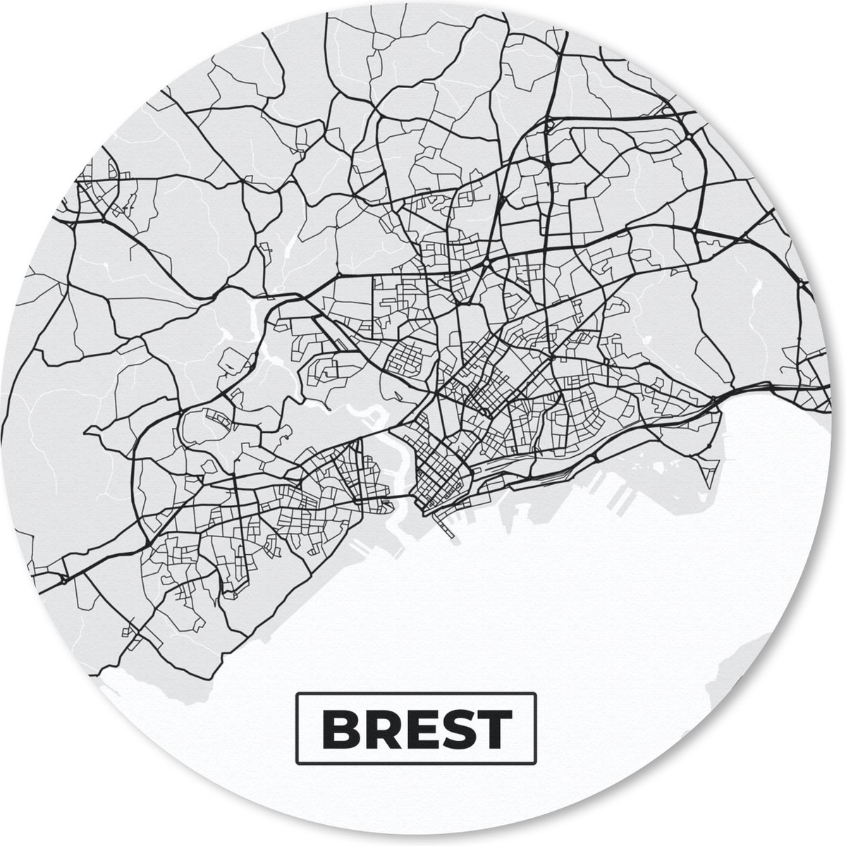 Muismat rond 40x40 cm - Mousepad Brest - Frankrijk - Plattegrond - Kaart - Stadskaart - Ronde muismatten - Stadskaart