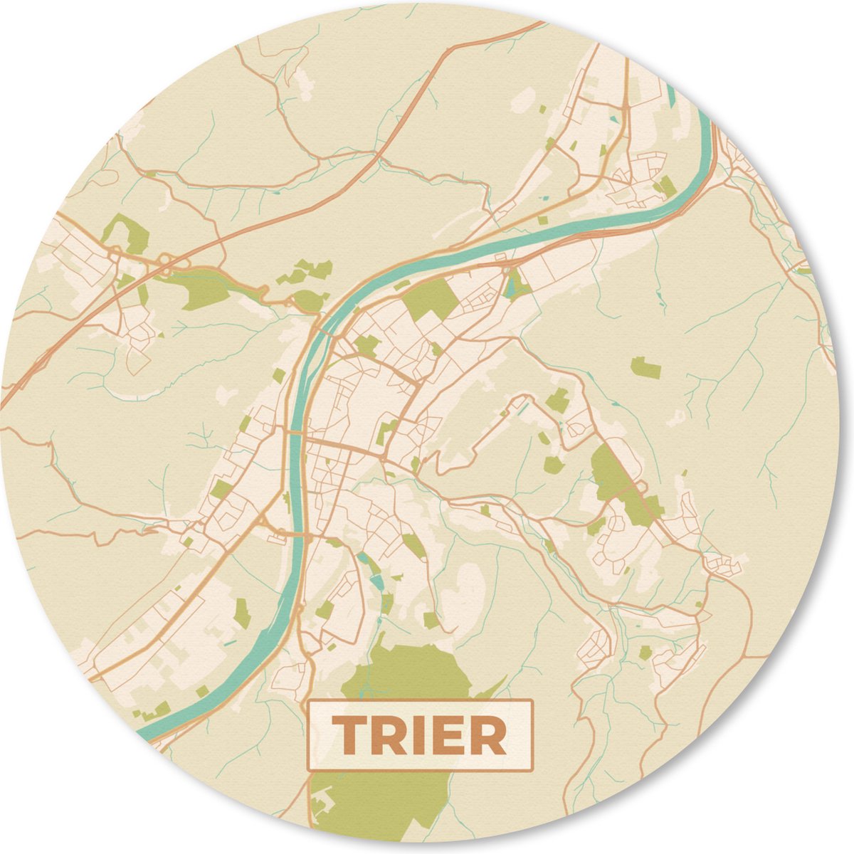 Muismat rond 40x40 cm - Mousepad Trier - Vintage - Kaart - Plattegrond - Stadskaart - Ronde muismatten - Stadskaart