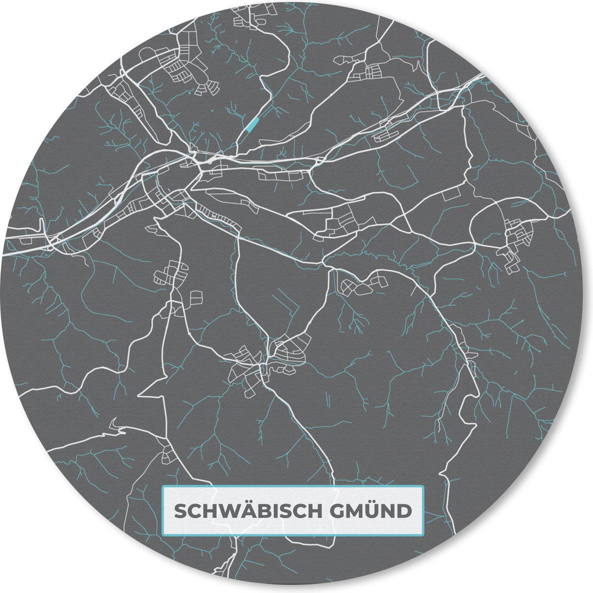 Muismat rond 50x50 cm - Mousepad Blauw – Duitsland – Plattegrond – Stadskaart – Kaart – Schwäbisch Gmünd - Ronde muismatten - Stadskaart
