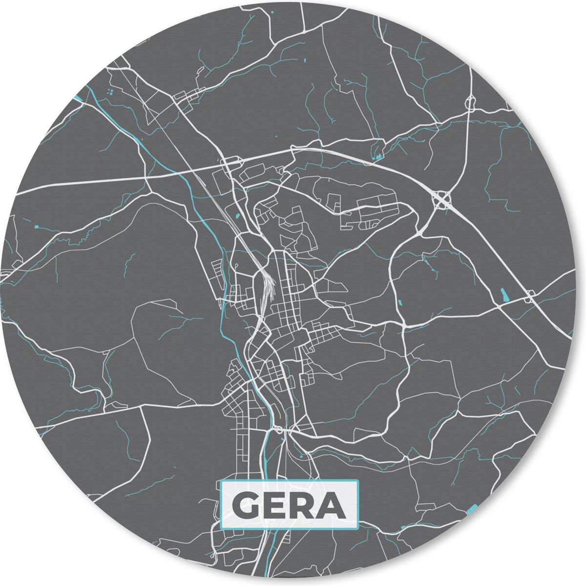Muismat rond 30x30 cm - Mousepad Kaart – Plattegrond – Stadskaart – Gera – Duitsland – Blauw - Ronde muismatten - Stadskaart