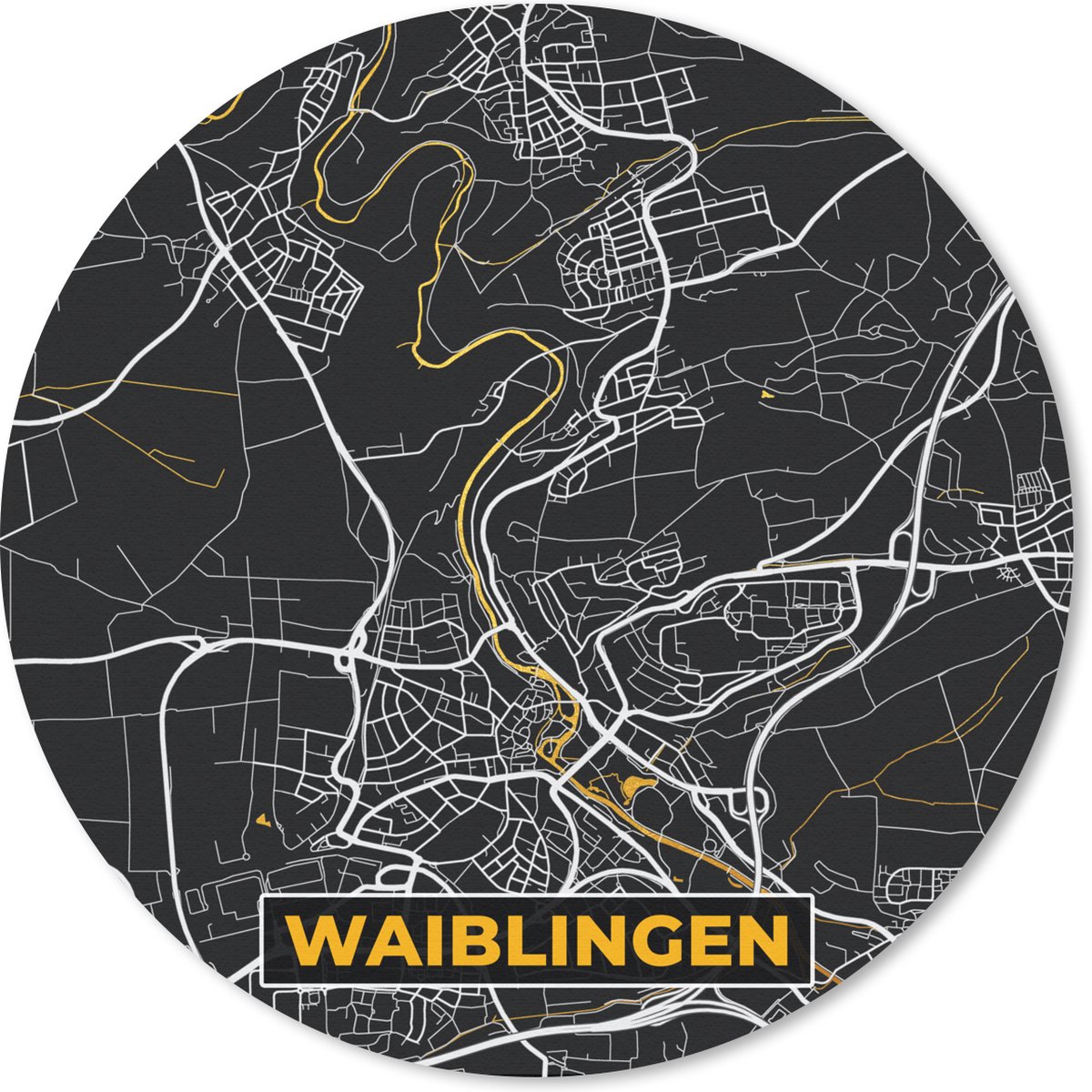 Muismat rond 40x40 cm - Mousepad Plattegrond – Waiblingen – Goud – Stadskaart – Kaart - Duitsland - Ronde muismatten - Stadskaart