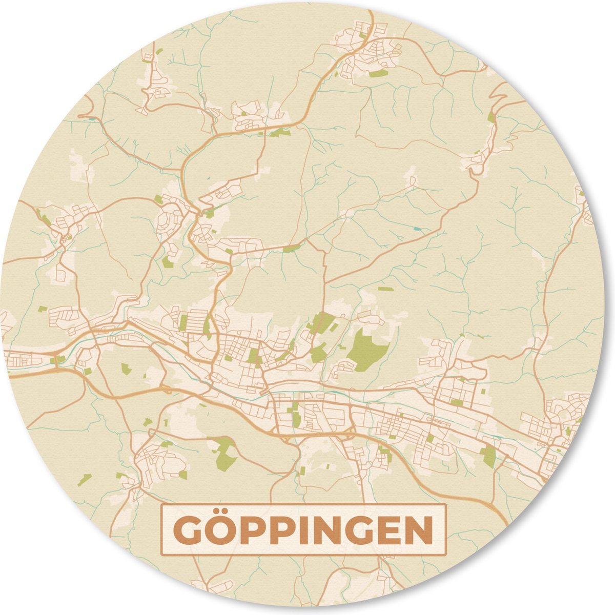 Muismat rond 20x20 cm - Mousepad Göppingen - Vintage - Plattegrond - Kaart - Stadskaart - Ronde muismatten - Stadskaart