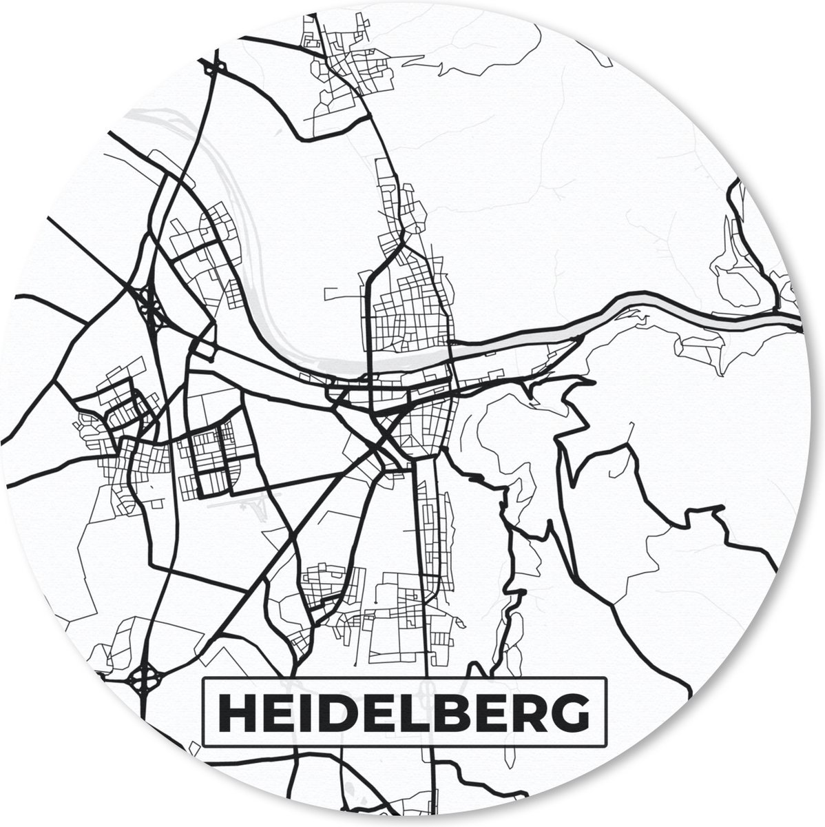 Muismat rond 30x30 cm - Mousepad Plattegrond - Kaart - Heidelberg - Stadskaart - Ronde muismatten - Stadskaart