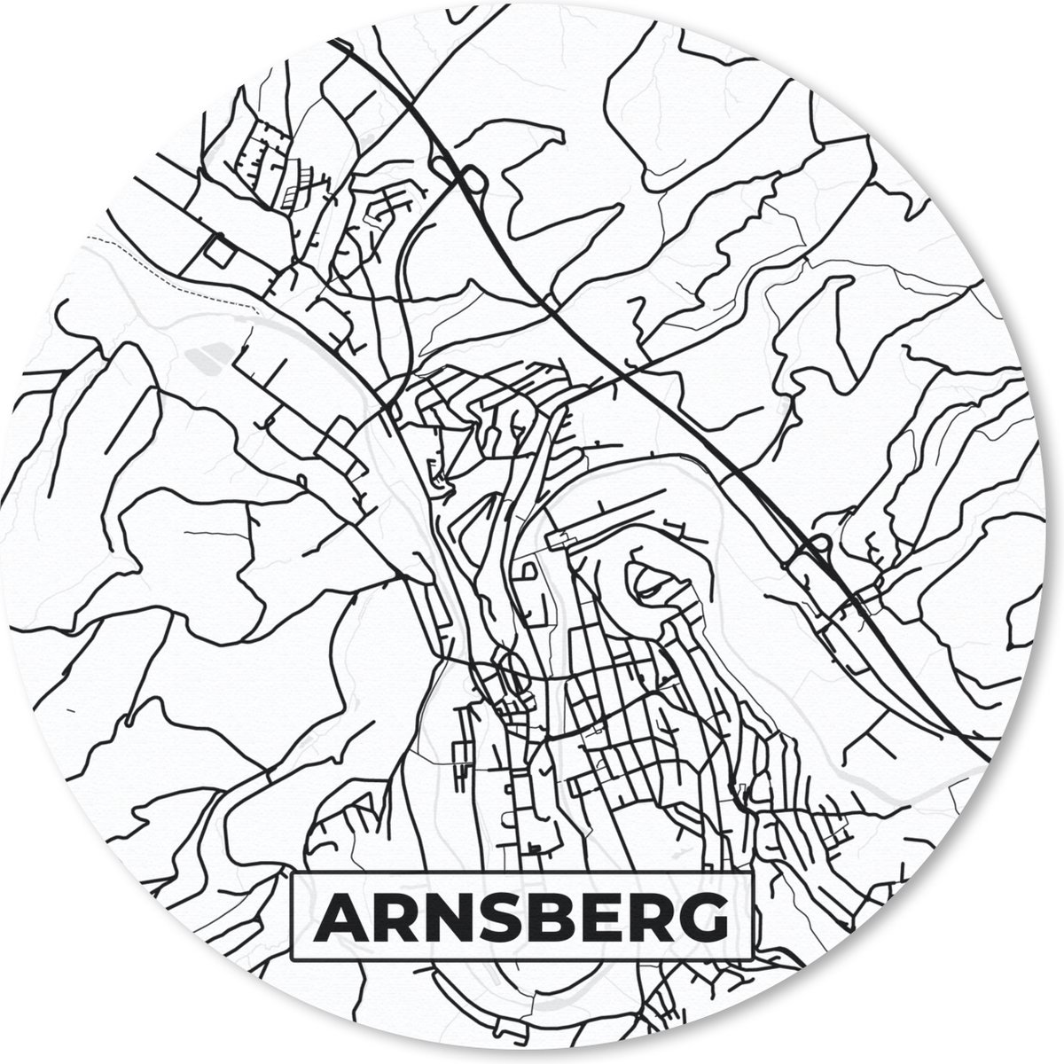 Muismat rond 30x30 cm - Mousepad Arnsberg - Plattegrond - Kaart - Stadskaart - Ronde muismatten - Stadskaart