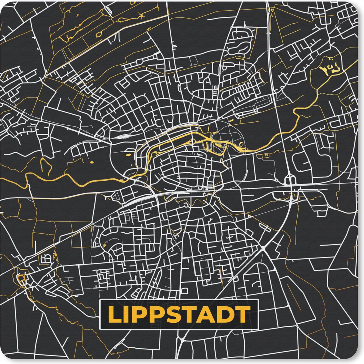 Muismat 30x30 cm - Mousepad Black and Gold – Stadskaart – Lippstadt – Duitsland – Plattegrond – Kaart - Muismatten - Stadskaart