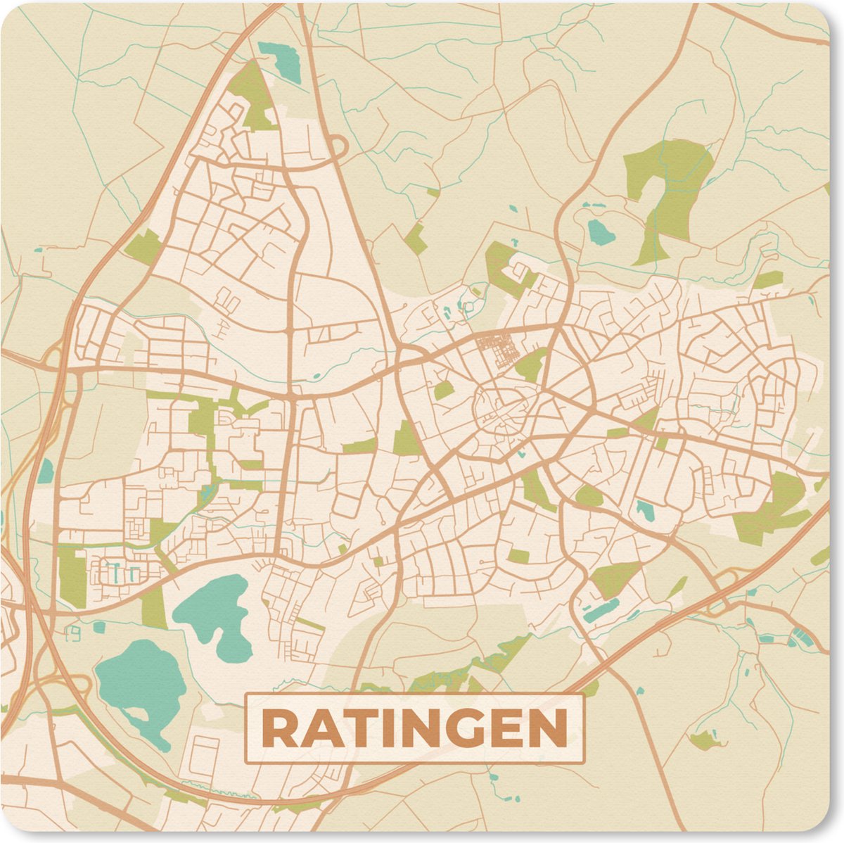 Muismat 30x30 cm - Mousepad Plattegrond - Ratingen - Vintage - Kaart - Stadskaart - Muismatten - Stadskaart