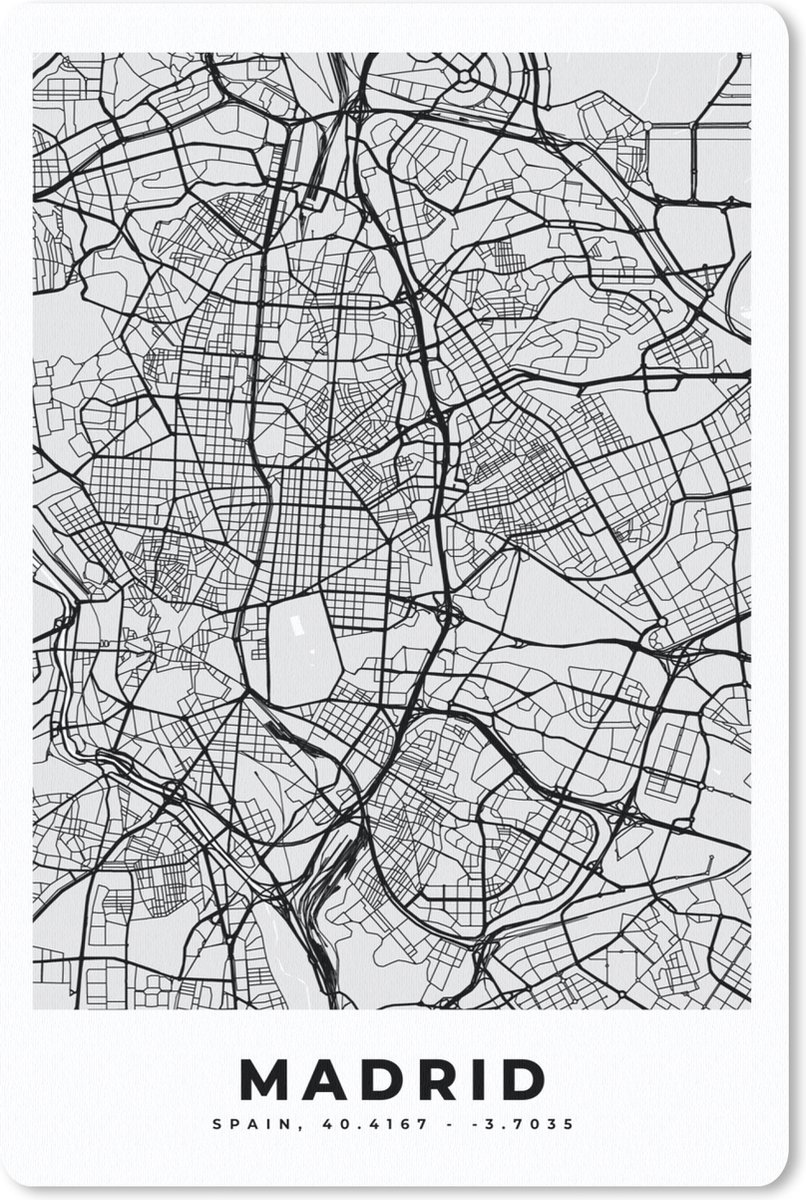 Muismat - Mousepad - Madrid - Zwart Wit - Stadskaart - Plattegrond - Kaart - 40x60 cm - Muismatten