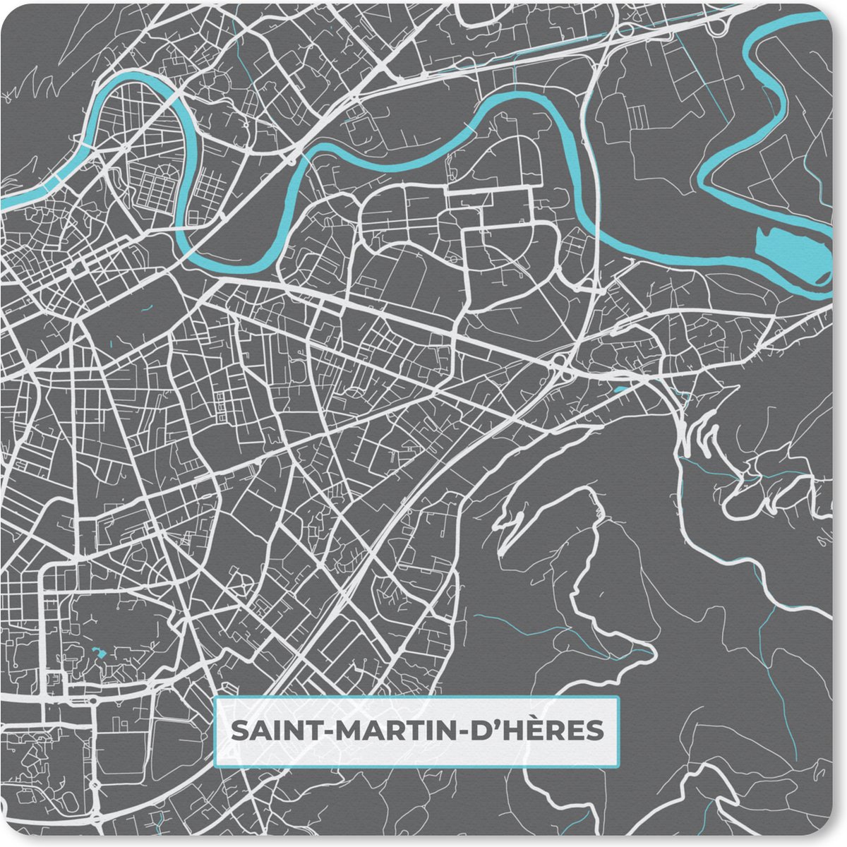 Muismat 30x30 cm - Mousepad Saint-Martin-D'Hères - Frankrijk - Plattegrond - Kaart - Stadskaart - Muismatten - Stadskaart