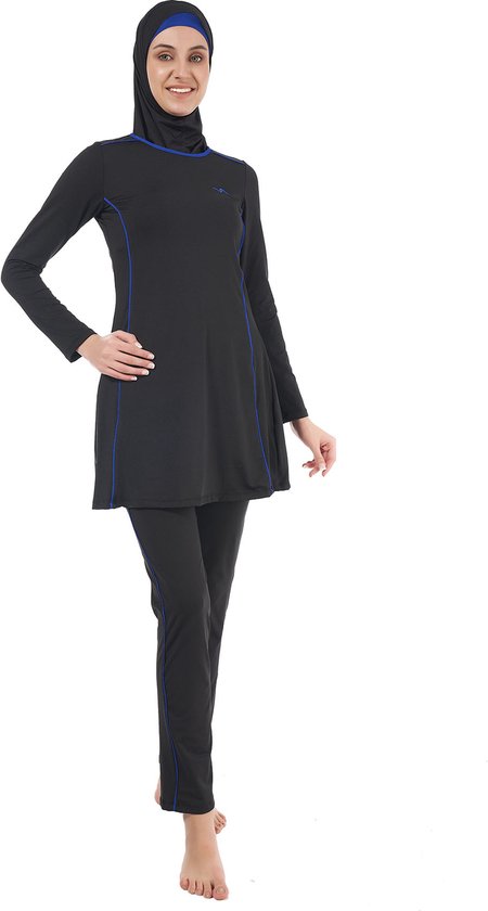 Maillot de Bain Burkini avec Tunique A-ligne, Femme, Noir, Taille - Main Image