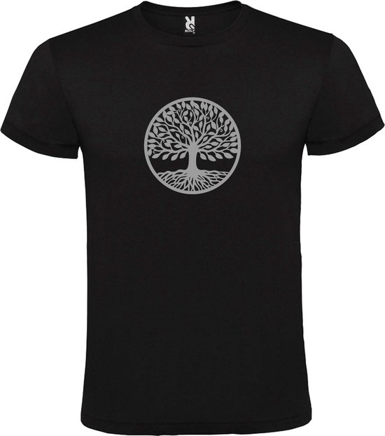 Zwart T shirt met print van " mooie Levensboom " print Zilver size XXXL