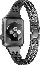 Fungus - Smartwatch bandje - Geschikt voor Apple Watch 42 / 44 / 45 / 49 mm - Series 1 2 3 4 5 6 7 8 9 SE Ultra iWatch - Metaal - Diamant - Zwart
