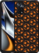 Xiaomi Poco X4 Pro Hoesje Zwart Orange Soccer Balls - Designed by Cazy