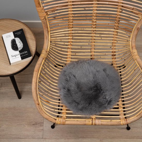 WOOOL® Schapenvacht Chairpad - Australisch Grijs (38cm) ROND - Stoelkussen - 100% Echt - Eenzijdig