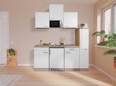 Goedkope keuken 180  cm - complete kleine keuken met apparatuur Luis - Eiken/Wit - keramische kookplaat  - koelkast        - magnetron - mini keuken - compacte keuken - keukenblok met apparatuur