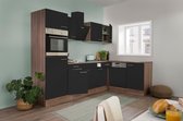 Hoekkeuken 280  cm - complete keuken met apparatuur Oliver  - Donker eiken/Zwart   - keramische kookplaat - vaatwasser - afzuigkap - oven    - spoelbak