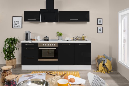 Keukenblok 210 cm - complete keuken met apparatuur - soft close Zwart -  Moderne... | bol.com