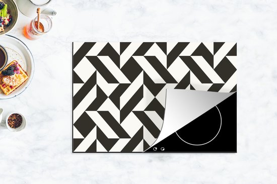 KitchenYeah® Inductie beschermer 83x51.5 cm - Zwart - Wit - Geometrische vormen - Patronen - Kookplaataccessoires - Afdekplaat voor kookplaat - Inductiebeschermer - Inductiemat - Inductieplaat mat