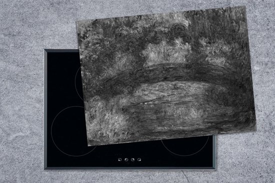 KitchenYeah® Inductie beschermer 77x59 cm - The Japanese Bridge at Giverny - schilderij van Claude Monet in zwart/wit. - Kookplaataccessoires - Afdekplaat voor kookplaat - Inductiebeschermer - Inductiemat - Inductieplaat mat